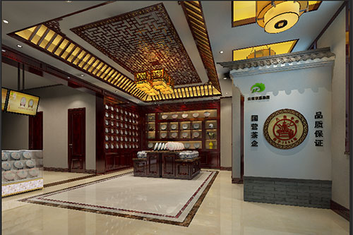 科尔沁右翼中古朴典雅的中式茶叶店大堂设计效果图