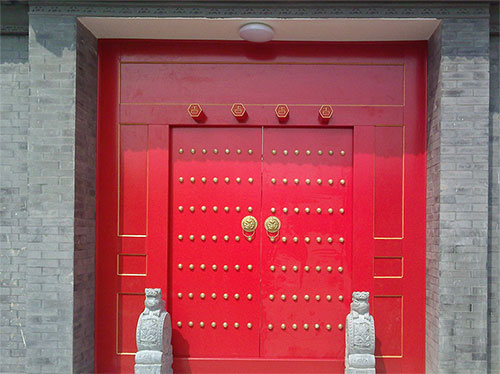 科尔沁右翼中中国传统四合院系列朱红色中式木制大门木作